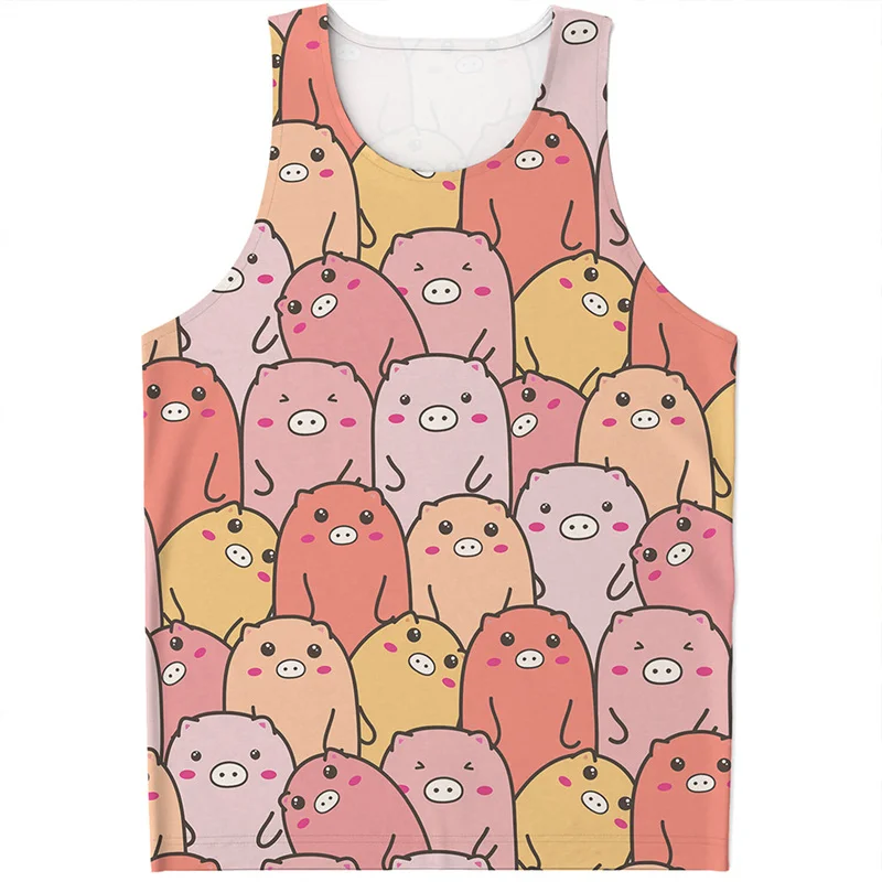 

2025 Cute Cartoon Pig Pattern Vest Men's Summer Sleeveless Vest Street Clothing Casual 3D Printed Animal Vest Men's Clothing