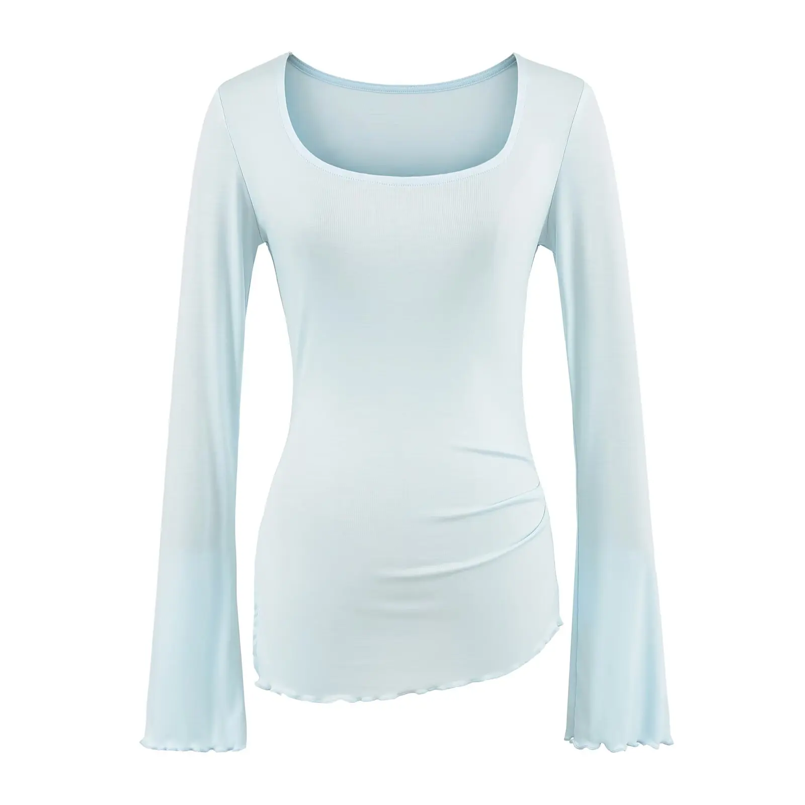 Cseta de Manga Larga Ajustada para Mujer, Estilo Urbano de Verano, Diseño Asimétrico de Cintura Alta, Cseta Base con Ab...