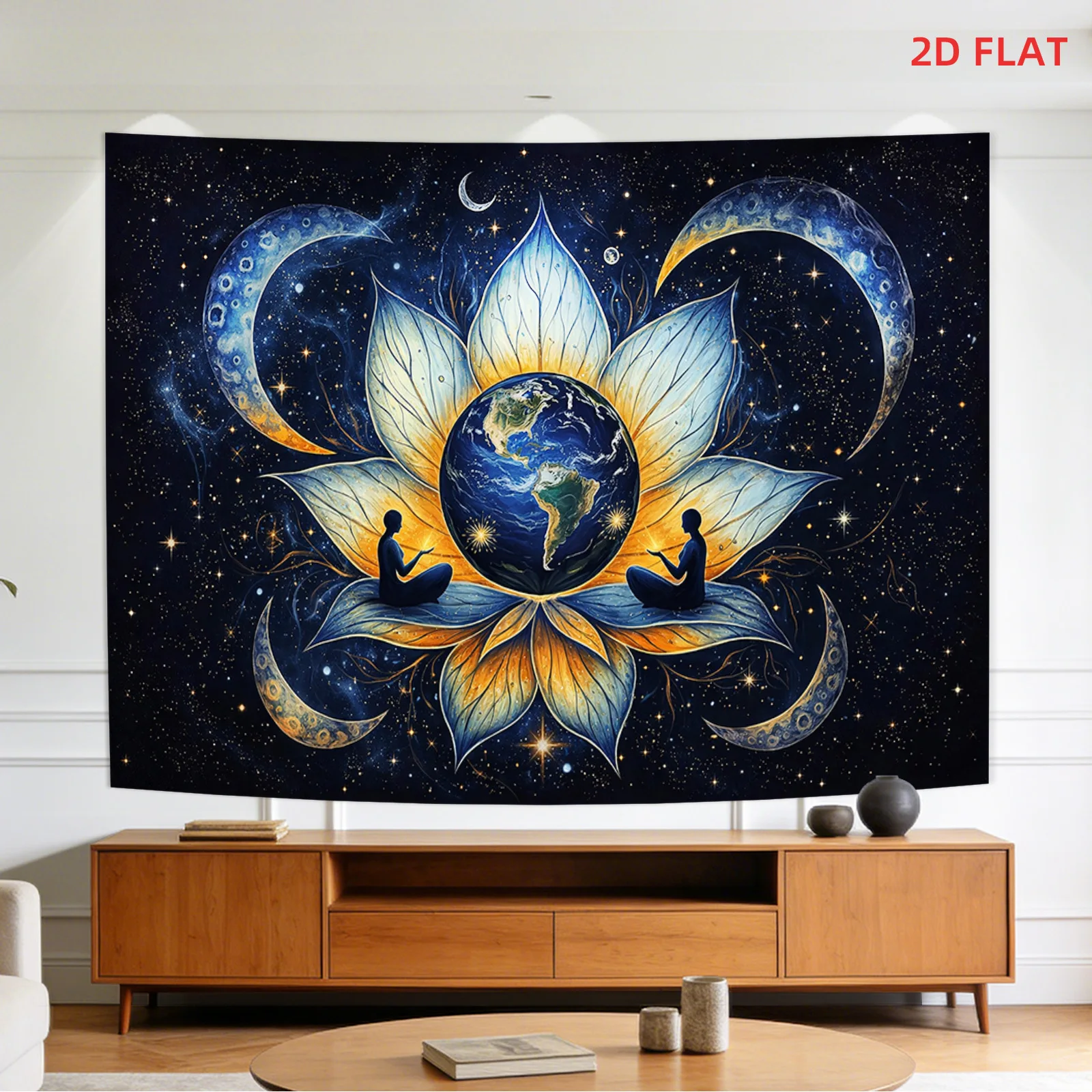 Bohemian Galaxy Lotus Flower Tapestry Celestial Universe Earth Meditation Spiritual Cosmic Wall Hanging Art Decor Print Decorati