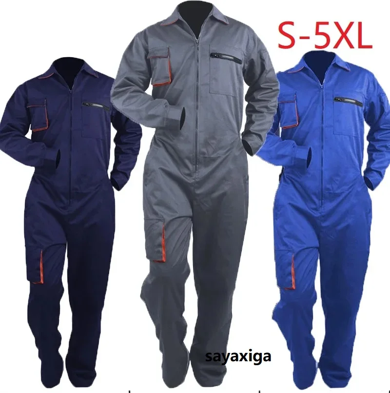 Macacão masculino, uniforme de trabalho, roupa do mecânico, com cintura elástica, macacão de trabalho