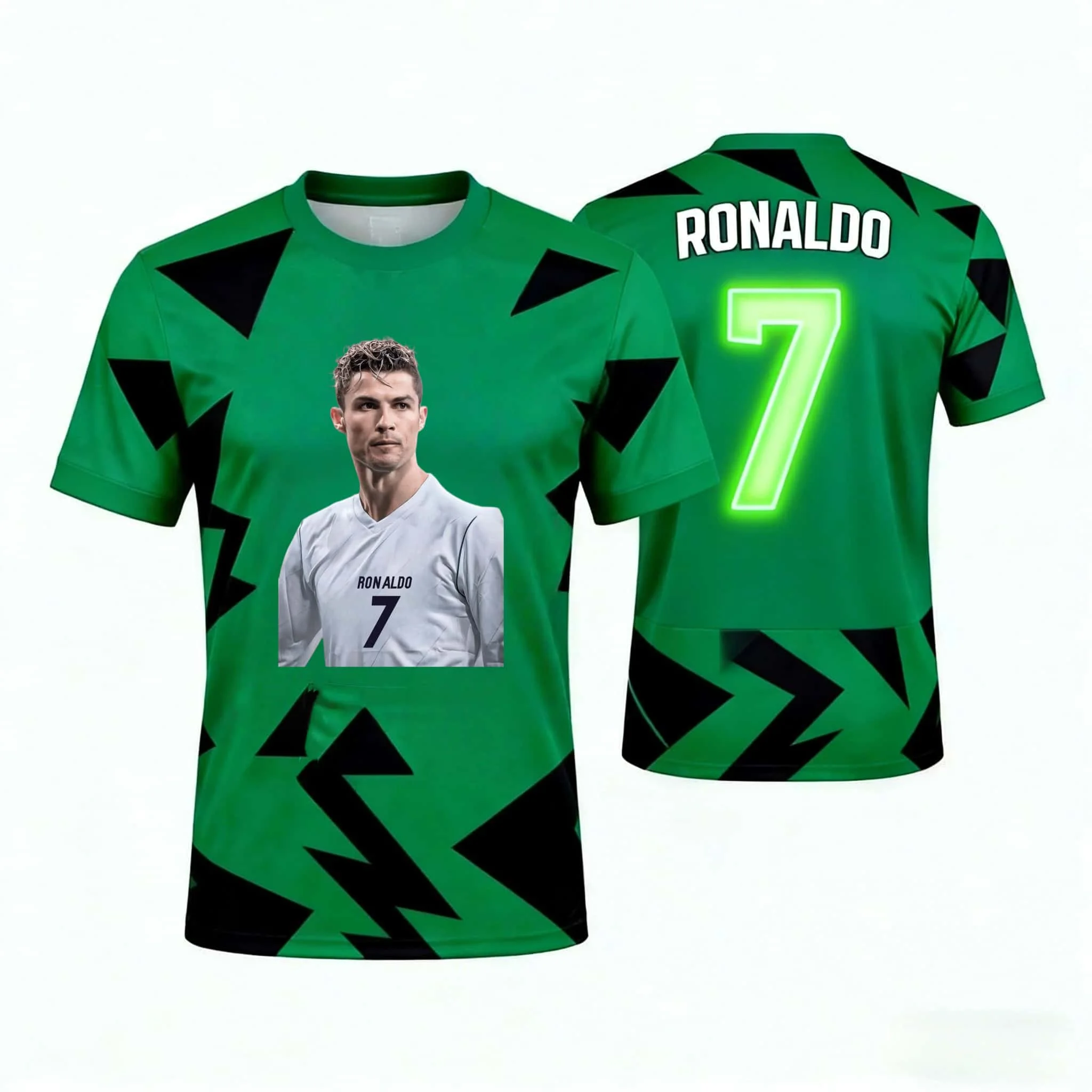 Summer # Ronaldo No.7 # Lightning Print Quick Drying Breathable Short Sleeved Shirt for Both Men and Women Training Jersey Kids