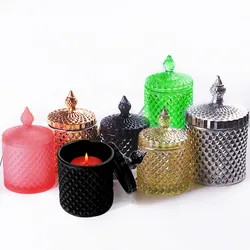 Wholesale Colorful Matte Glass Candle Jars With  Lid For Home Decoration And Gift