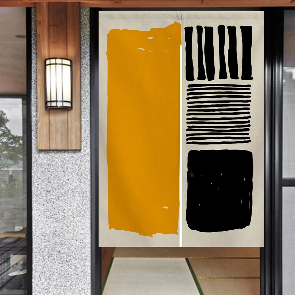 

Yellow Line Pattern Door Curtain Japanese Noren Pendant Kitchen Room Privacy Protection Partition Curtains