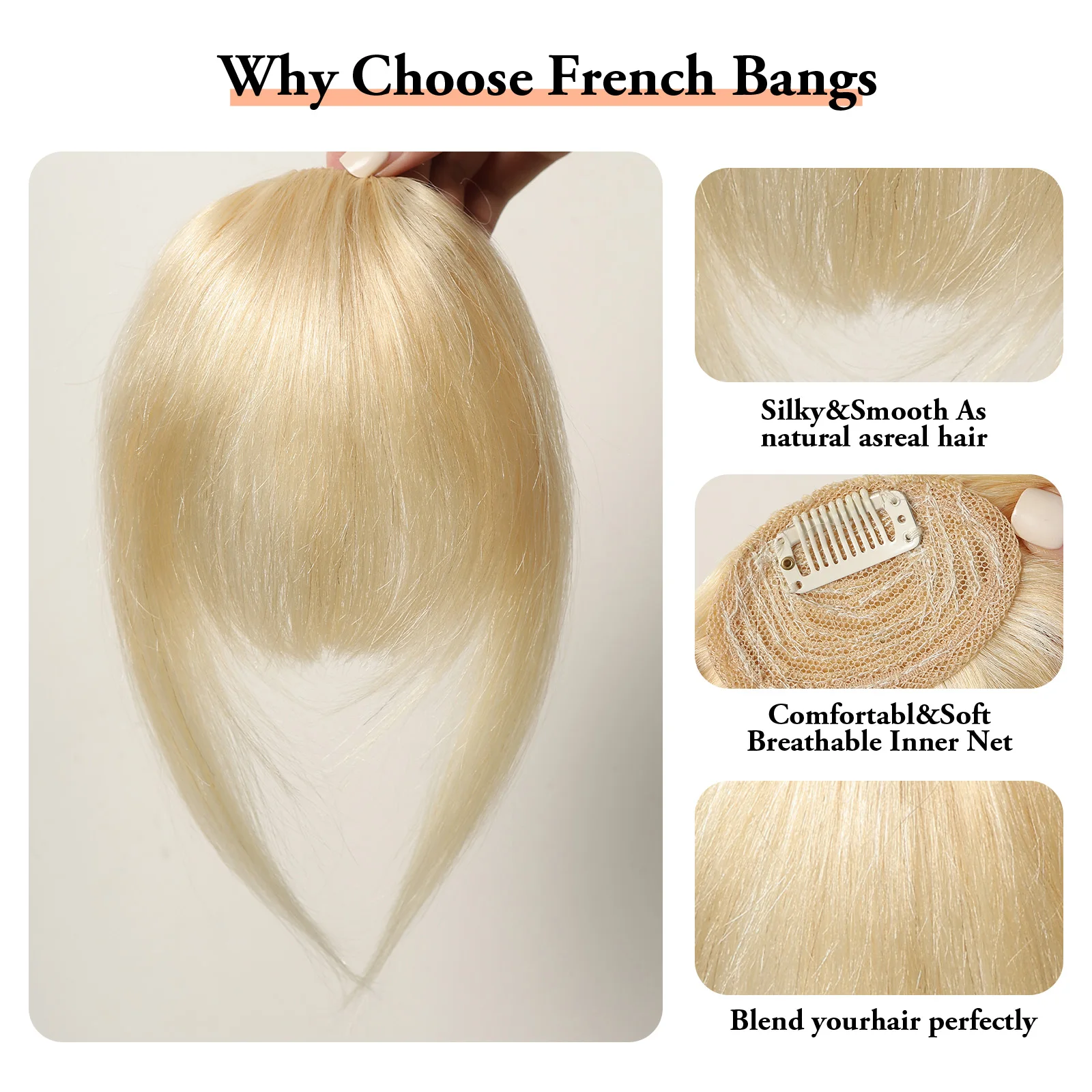 وصلات شعر بمشبك شعر أشقر للنساء ، بانجارات شعر بشعر بشري مزيفة حقيقية ، هواء ، قطع شعر منحنية ، يومي ،