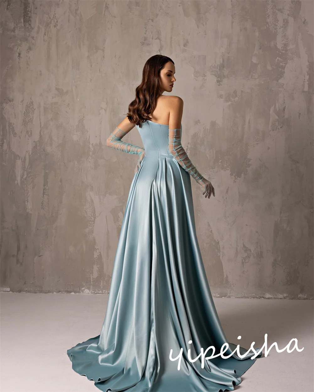 Customized Evening Satin Draped Pleat Ruched Christmas A-line Strapless Bespoke Occasion Gown Long Dresses  Sexy Casual 