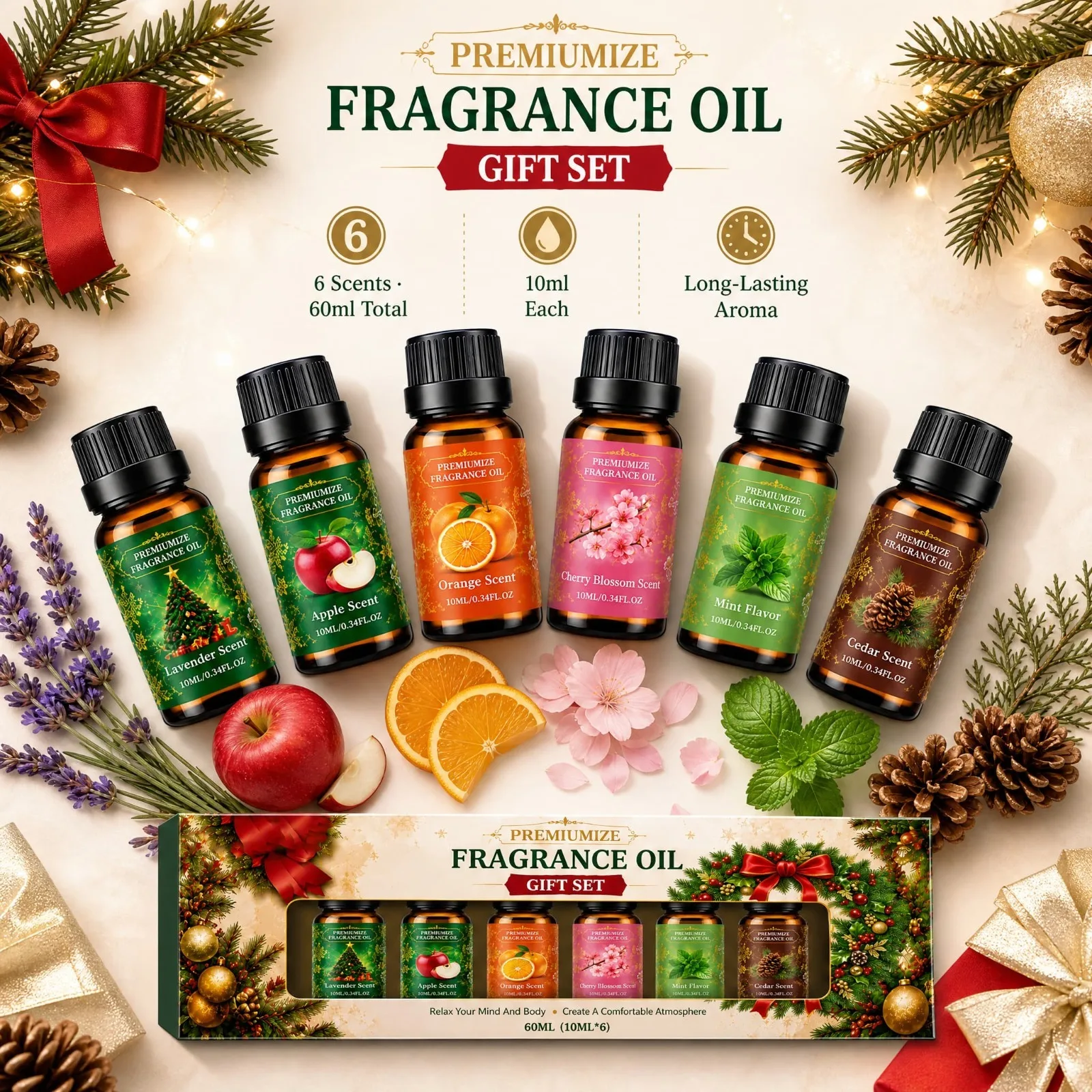 Home Fragrance Orange Blossom - Coffret cadeau d'huiles parfumées de Noël,