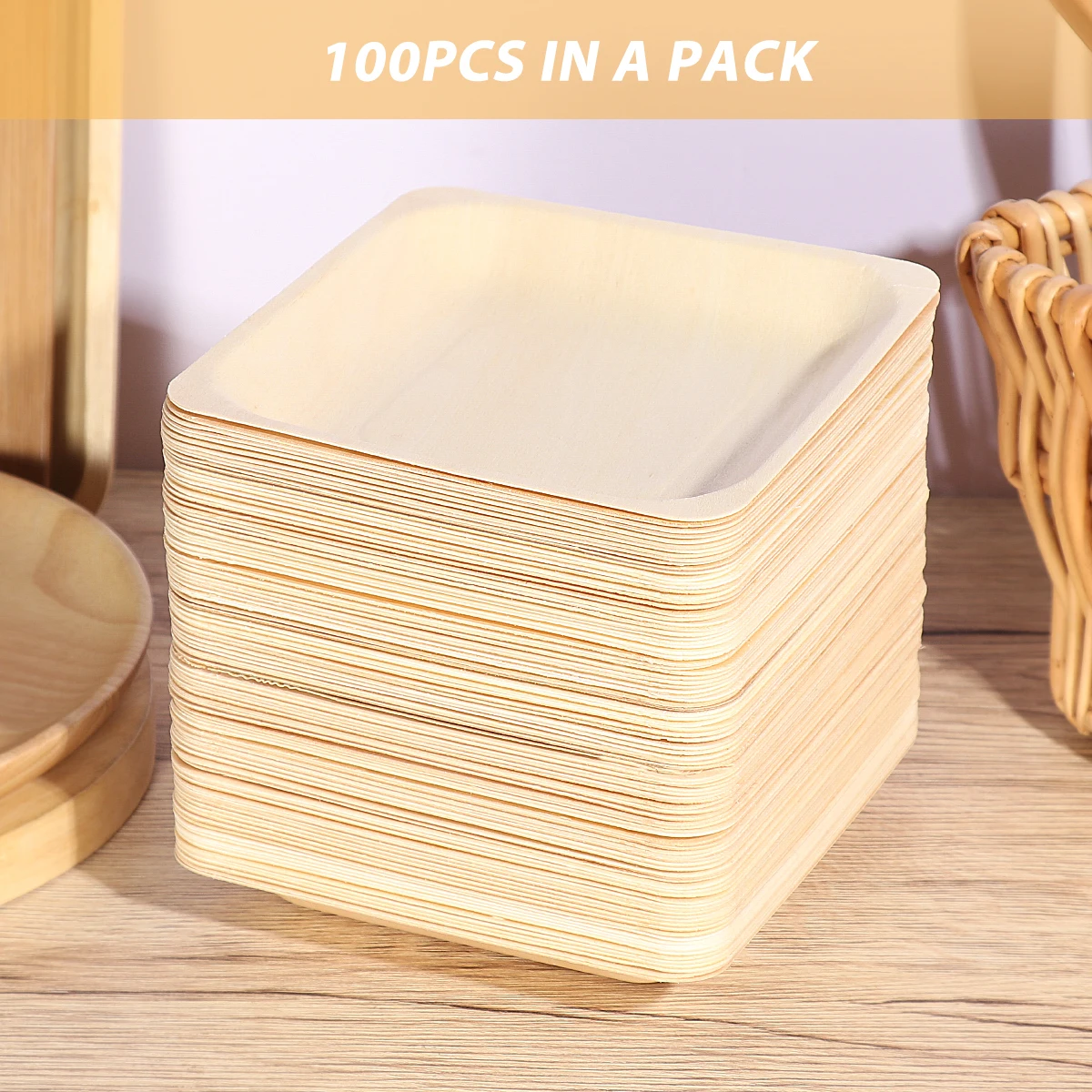 

ROSENICE 100pcs Square Disposable Wooden Plate Party Plates Tableware for Wedding Restaurant Picnic Birthday 140x140mm
