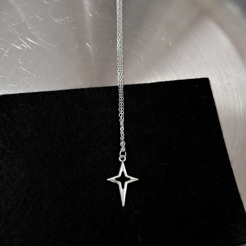 Y2K Stern Kreuz Charm Halskette Unisex Grunge Punk Modeschmuck Anhänger Zubehör für Frauen und Männer 45 cm – Detail 5