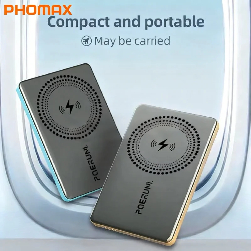 

PHOMAX 5000mAh Magnetic Power Bank 15W Wireless 22.5W Wired Charging Thin Card-Sized Slim Portable Powerbank for iPhone Samsung