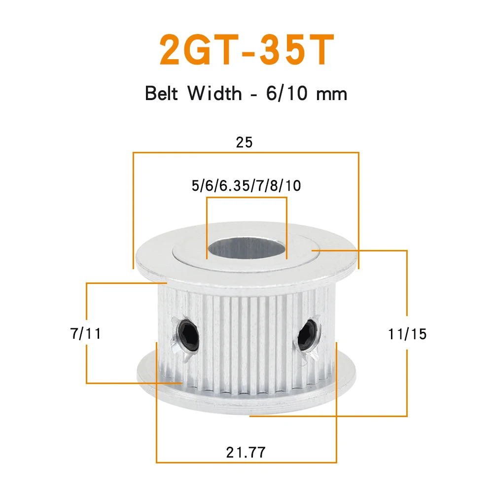 35 Teeth Belt Pulley 2GT-35T Pitch 2 mm AF Type Bore Size 4/5/6/6.35/7/8 mm Alloy Wheels 3D Printers Timing Belt Width 6/10 mm