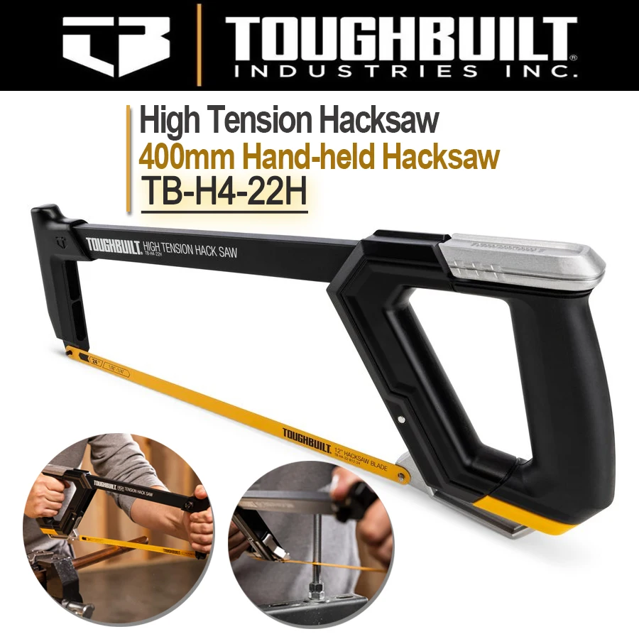 TOUGHBUILT TB-H4-22H High Tension Hacksaw 400mm Hand-held Hacksaw Tension 12-in Utility Ripping Hack Saw