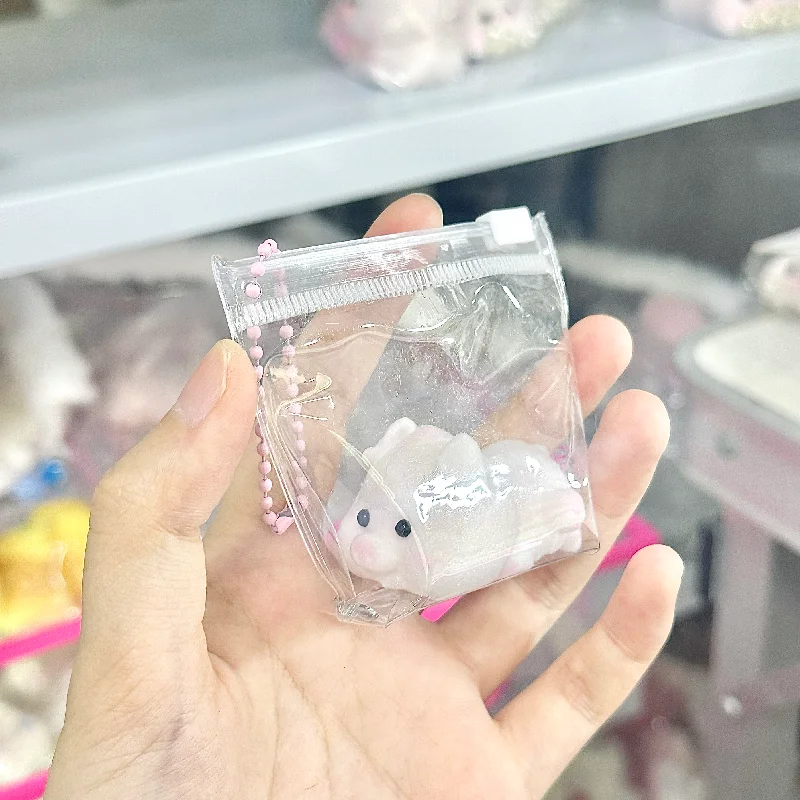 Cartoon Kawaii Squishy Mini Silicone Flocked Piggy Animal Decompression Girl Cute Birthday Gift Ornament Keychain Bag Pendant