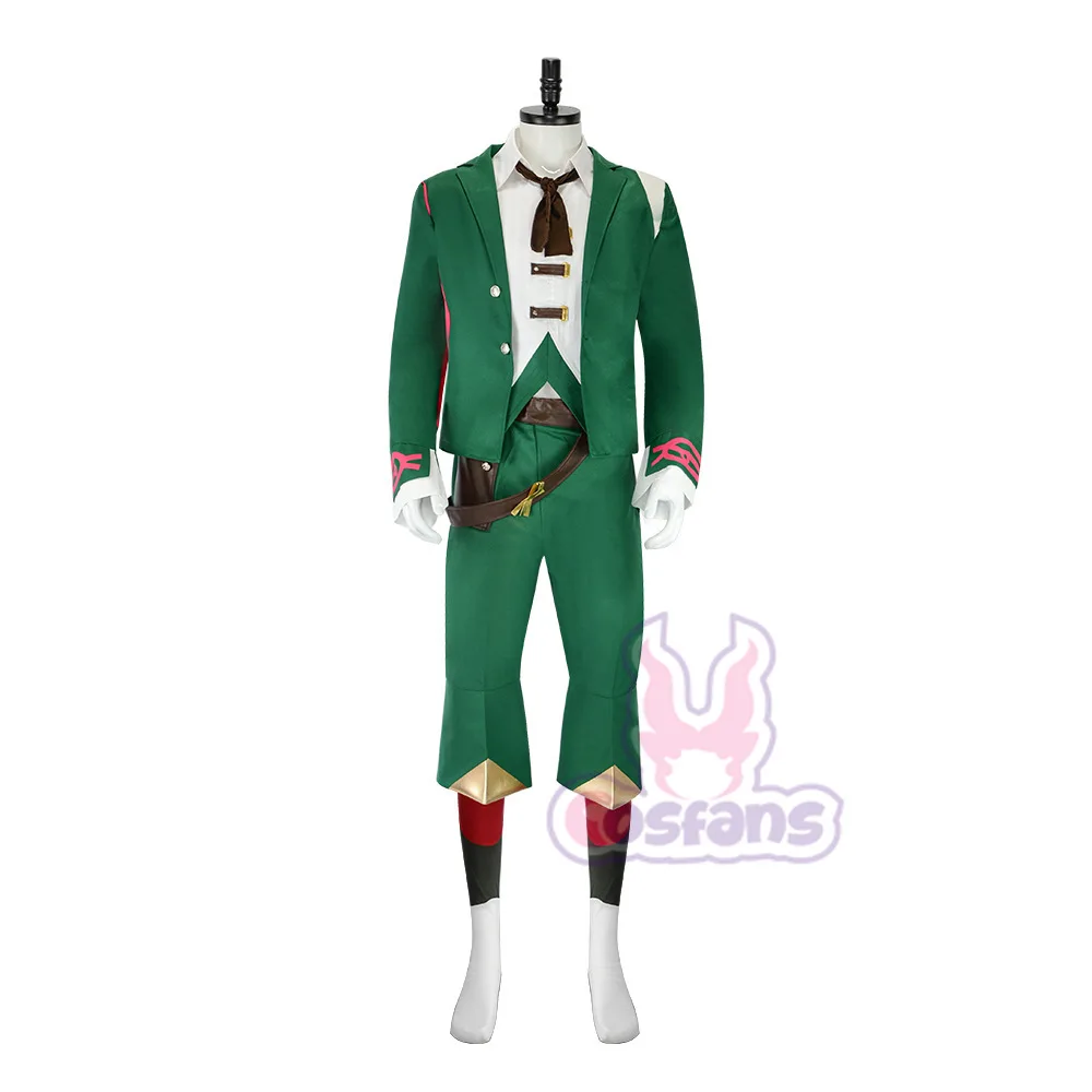 Game LOL Arcane 2 Ekko Boy Who Shattered Time Cosplay Costume Green Coat Stripe Shirt Uniform Man Halloween Carnival Party Suit