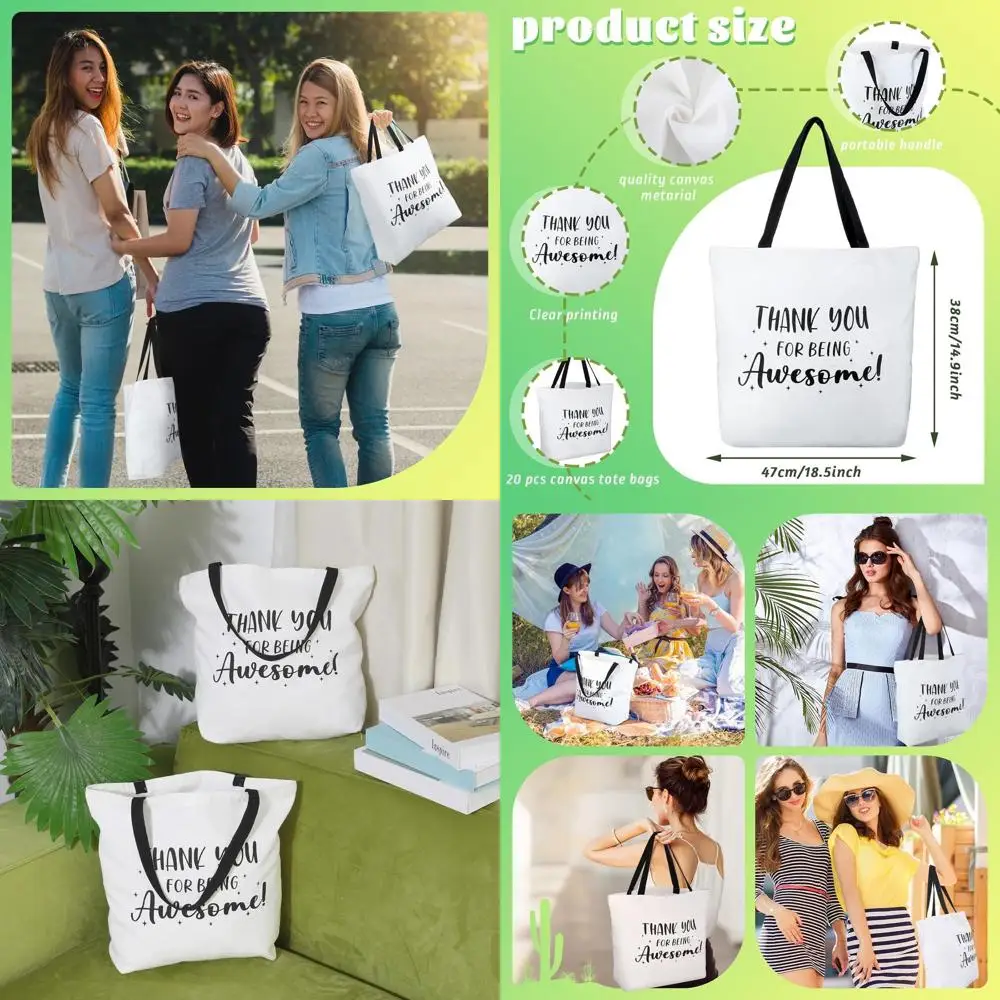 

20 Pack Large Thank You Canvas Tote Bags for Employee Appreciation, 18.5x15x5.5 Reusable Bags for Women, Coworkers, Nurses, Teac