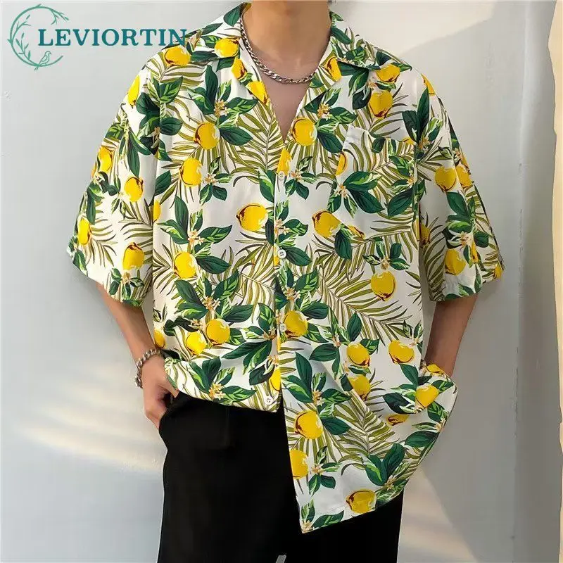 

Men Hawaiian Beach Shirt Retro Floral Print Short Sleeve Summer Streetwear Button Shirts 2023 Hip Hop Casual Male Blouse Tops