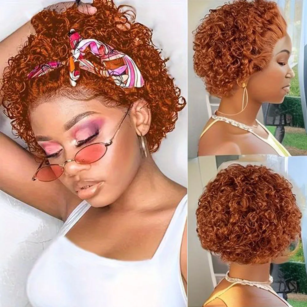 Ginger 350 Pixie Cut Wig Curly Lace Front Wigs 13x1 Short Curly Lace Front Wigs Human Hair 150% Density Transparent Lace Pixie H