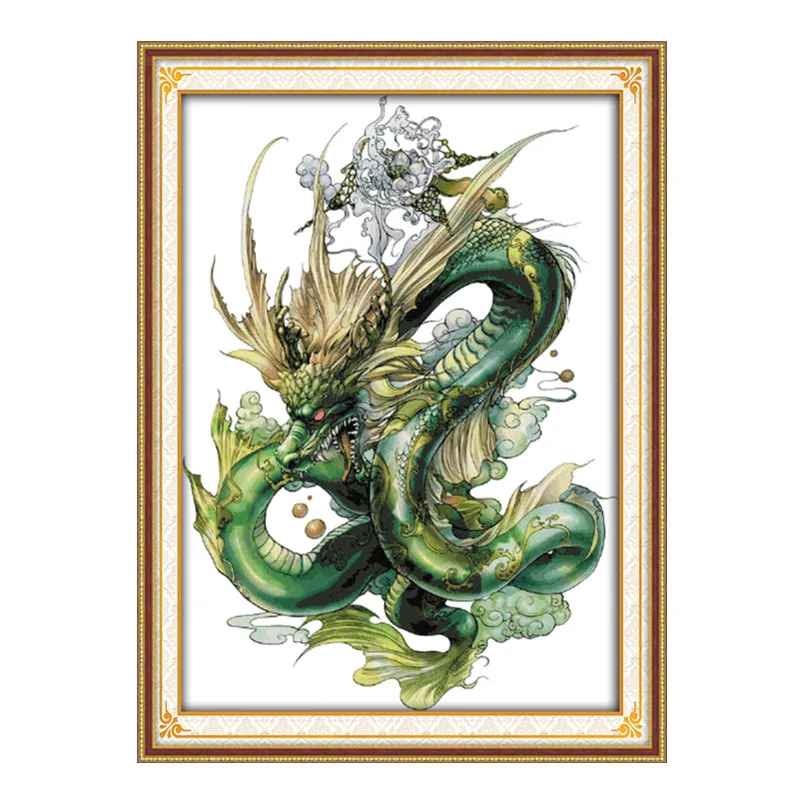 

Green dragon cross stitch kit cartoon canvas stitching embroidery DIY handmade needlework