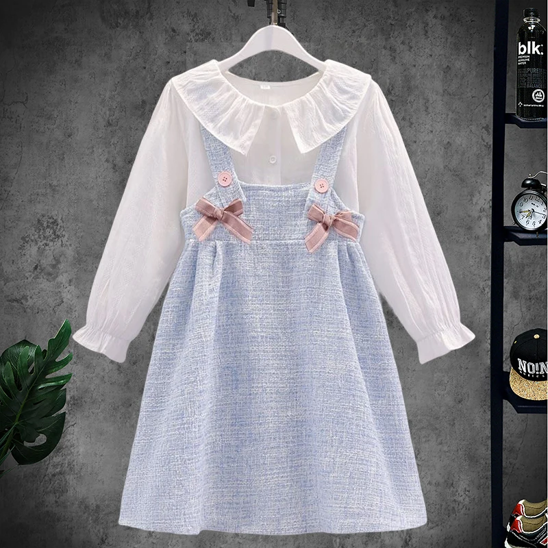 

Kids Preppy Dresses for Girls Clothes Autumn School Shrit & Dress Elegant Outfits Teenagers Baby Children Costumes 8 10 12 Years