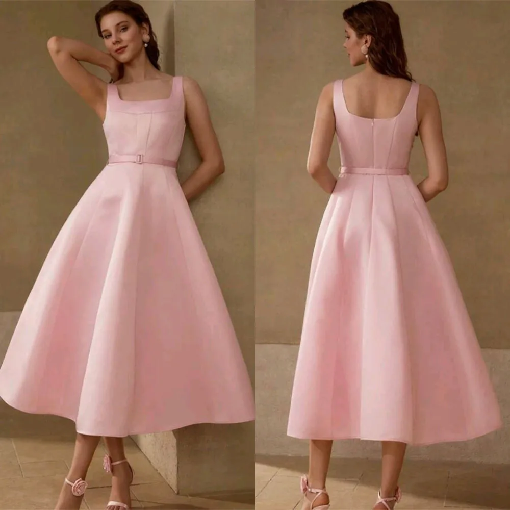 

High Quality Customized Ankle Length Backless Zipper Sleeveless Pink Платье Корейский Стиль Vestidos De Gala Dress for Women