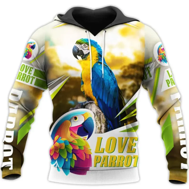 The most fashionable New beautiful 3D Parrot Hoodie casual Street hip hop Hoodie