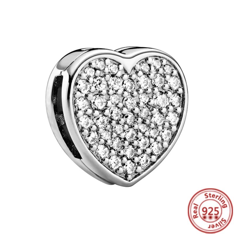 New 925 Sterling Silver Charms Tree Pavé Shiny Heart Disc Circle Clip Beads Fit Pandora Reflexions Bracelet Original DIY Jewelry