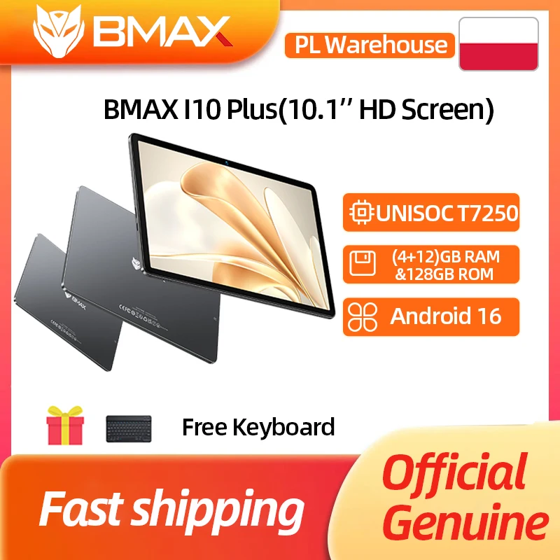 BMAX I10 Plus Tablet 10,1 Zoll IPS LCD UNISOC T7250 8-Kern 16(4GB+12GB) RAM 128GB ROM 6000mAh Typ-C Android 16 Tablets WLAN Bluetooth