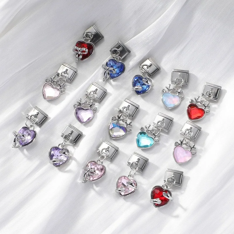 القلب القوس الحب قفل الذهب اللون قلادة الإيطالية سحر الروابط صالح 9 مللي متر الفولاذ المقاوم للصدأ سوار المرأة DIY بها بنفسك صنع المجوهرات #1