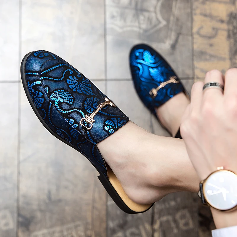 Summer Coloured Casual Shoes Half Drag Leather Mens Slipper Loafers Men British Style Moccasins Man Mules Fashion Casual Shoes