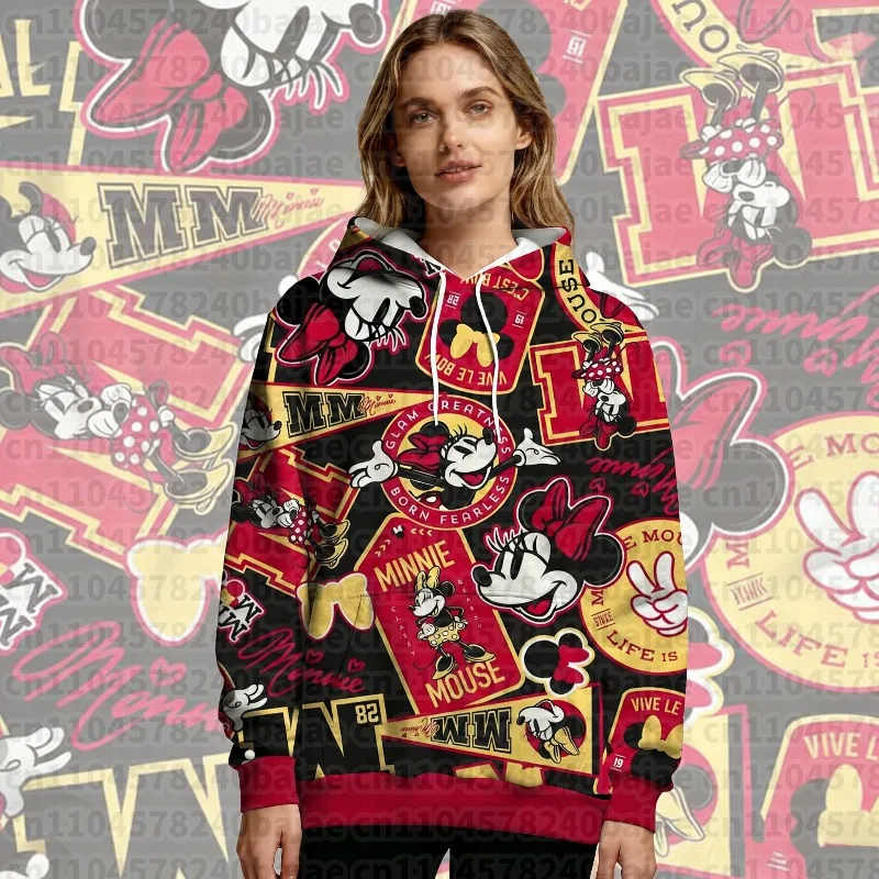 

2025-26 Autumn/winter Women's Disney Minnie Mouse Print Comfortable Hoodie with Vibrant Pattern Design for Fashion Enthusiasts