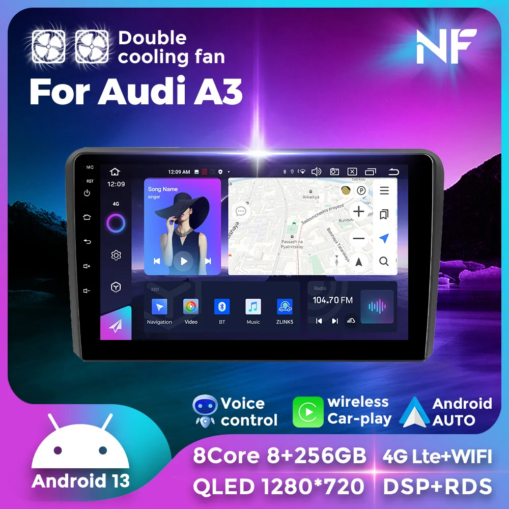 

For Audi A3 2 8P 2003-2013 S3 2 2006-2012 RS3 1 2011 2012 Android 13 Car Radio Multimedia Player Navigation GPS Carplay Auto RDS