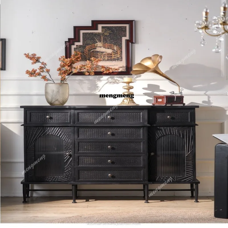 

Black Italian entrance shoe cabinet old rattan foyer decoration cabinet B&B sideboard
