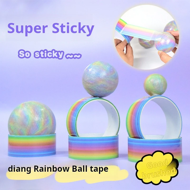1 pçs bolas de arco-íris bolas pegajosas rolamento cola redução de estresse fita adesiva brinquedos relaxantes artesanal diy fazendo