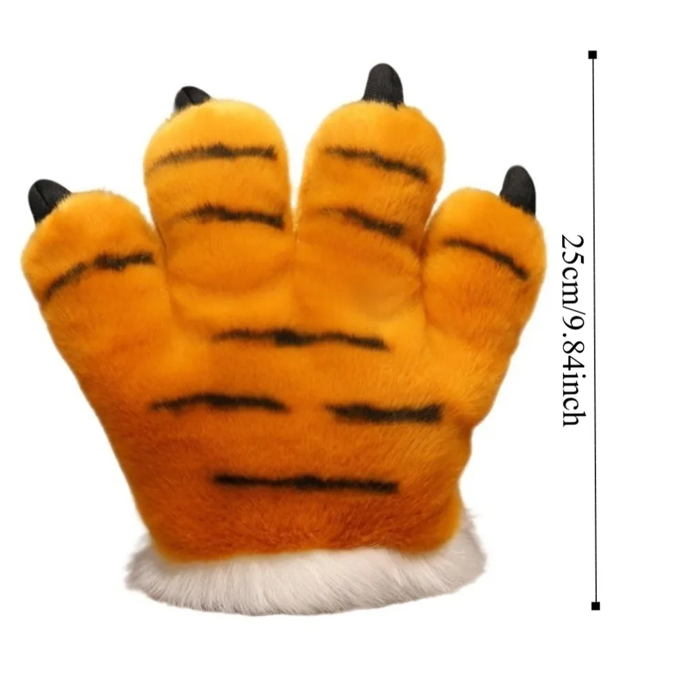 Simulated Animal Paw Gloves Stuffed Furry Texture Faux Tiger Paw Gloves Fluffy Striped Design Bear Paw Gloves Themed Events