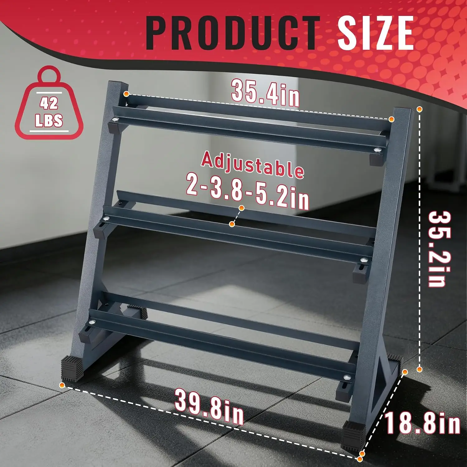 3-Tier Adjustable Dumbbell Rack, Heavy Duty Weight Rack Home Gym