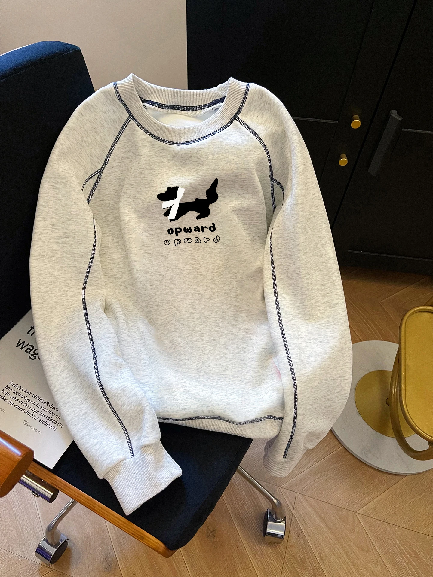 

Женская свободная толстовка с принтом в стиле ретро-шик, с вышивкой, весна-осень, корейский стиль