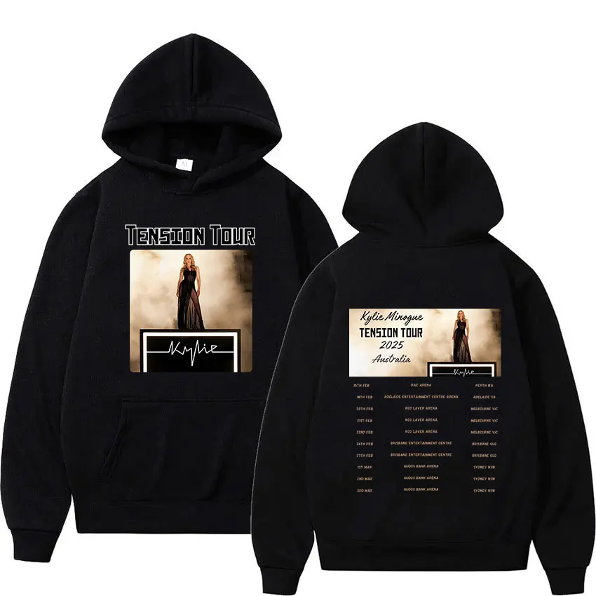 Singer Kylie Minogue Tension World Tour 2025 Graphic Hoodie Men Women Retro High Quality Fashion Oversized Sweatshirt Streetwear