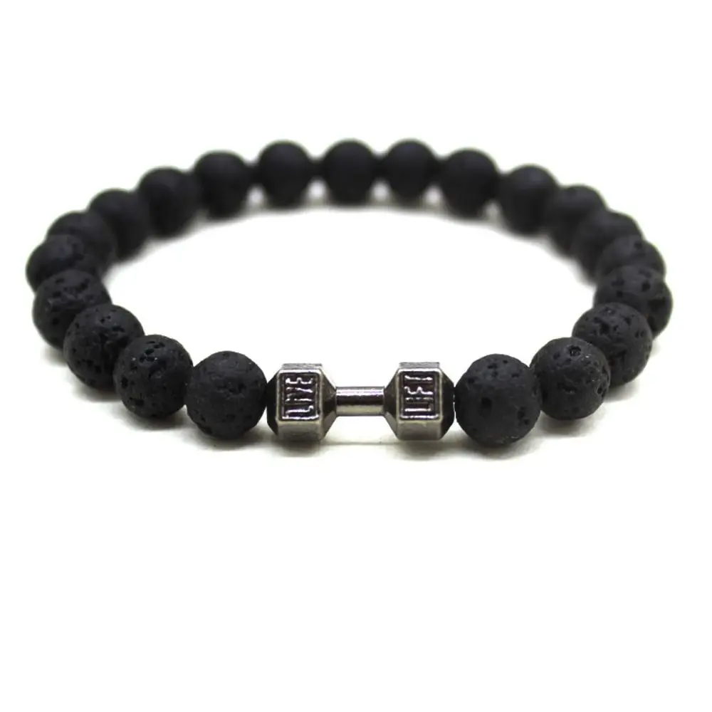 2 pcs High Quality Men Beaded Bracelet Fashion Fitness Workout Charm Bracelets Jewelry Accessories Natural Black Lava Stone