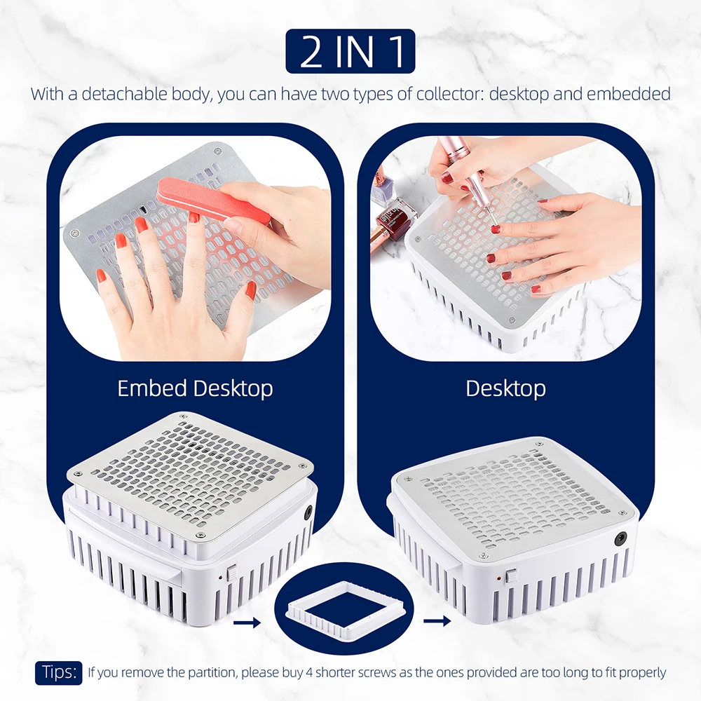 Professional Built-in Nail Dust Collector Desktop Nail Vacuum Cleaner Gel Nails Manicure Desk Collector Exhaust Fan With Filter