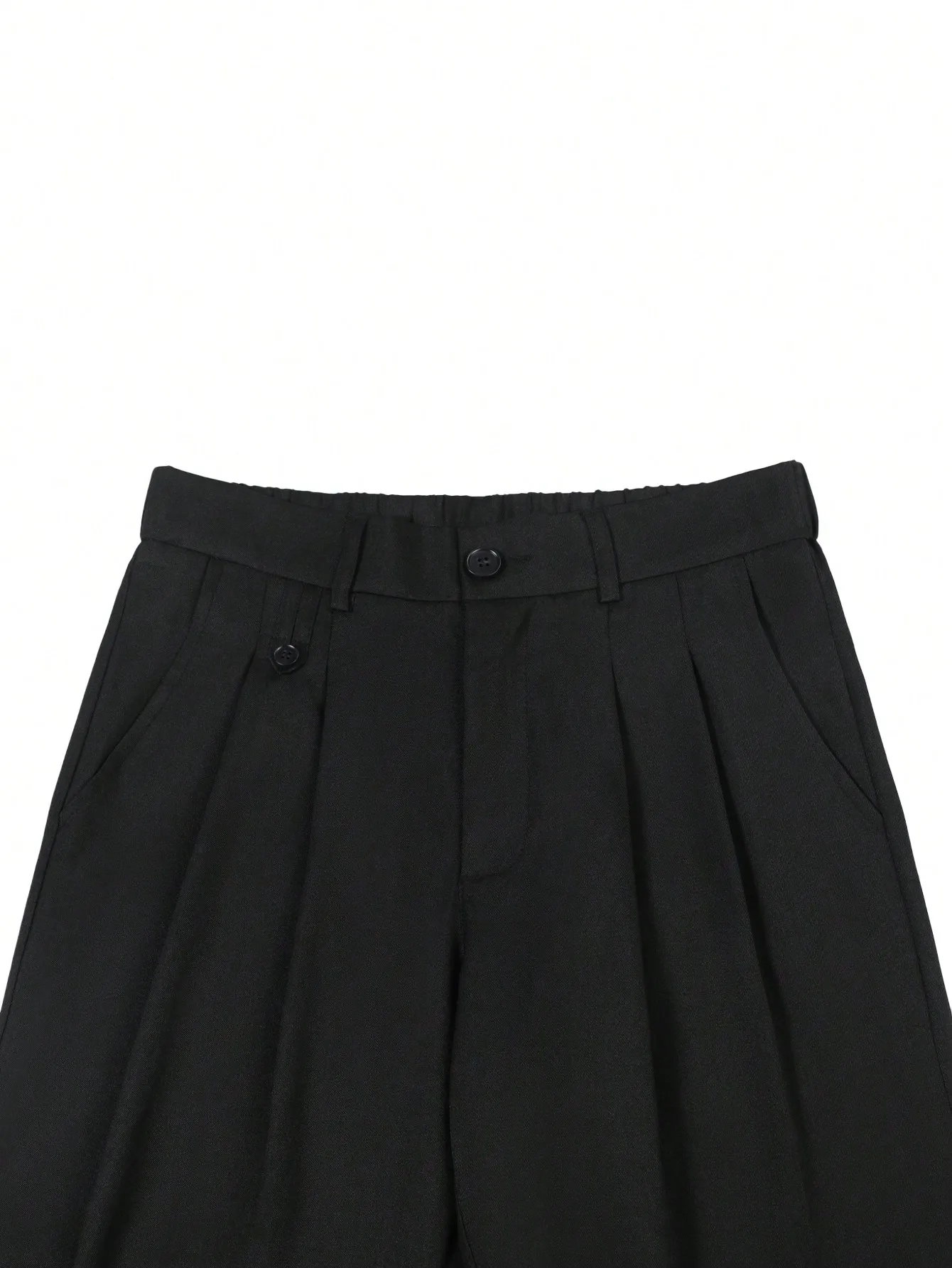 Men's Black Pleated Loose Straight Casual Trousers with Front Pockets