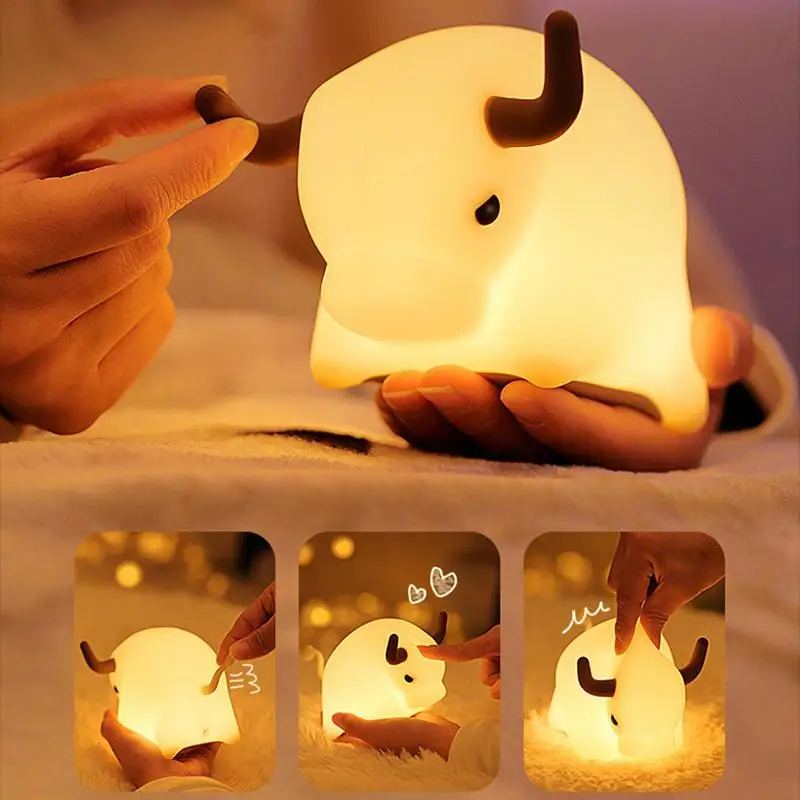 

Animal Table Lamp Cow USB Rechargeable Pat Lamp Cartoon Cute Night Light Multipurpose Table Lamp For Bedroom Living Room