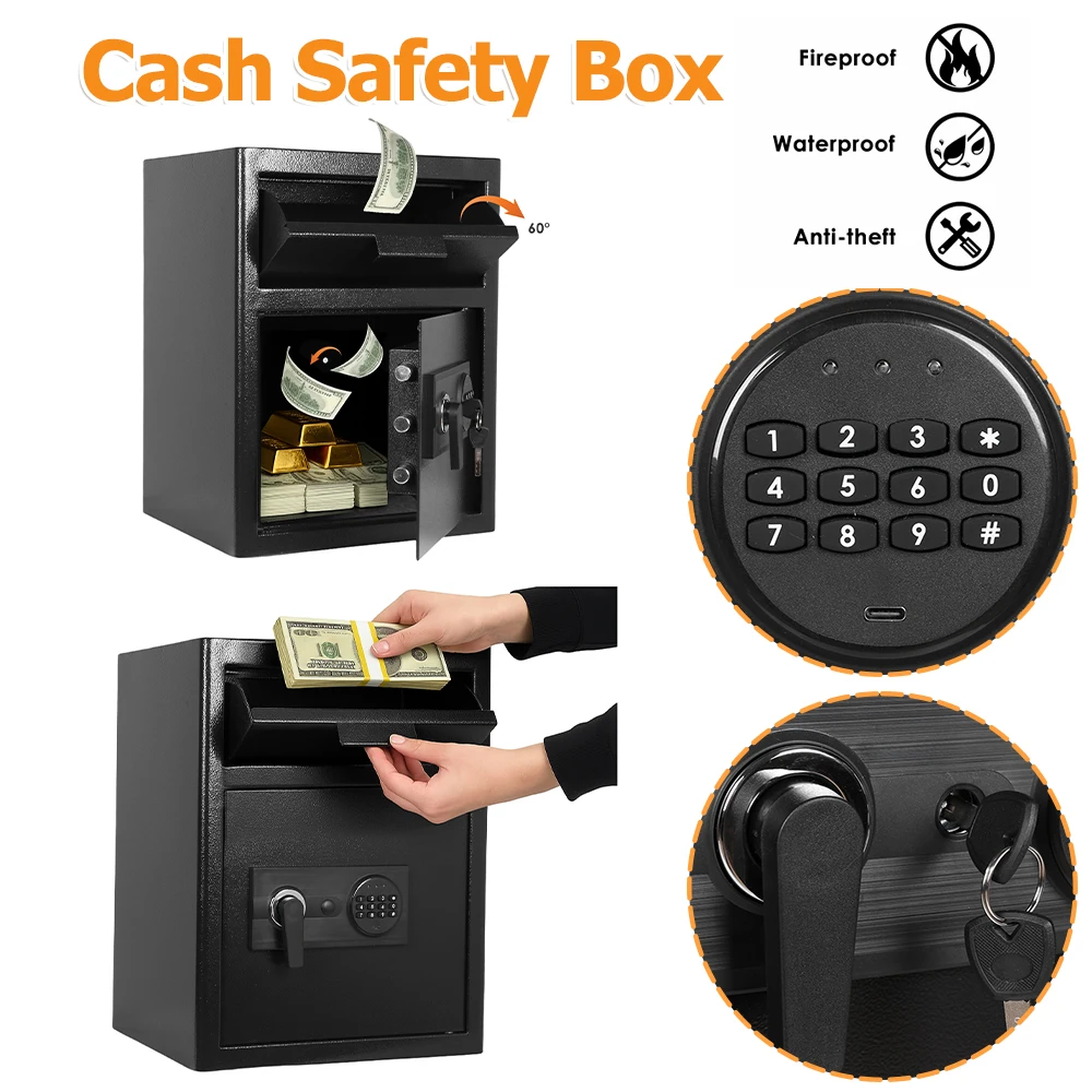 صندوق أمان إيداع ذو فتحة إسقاط مع مجموعة رقمية آمنة للإيداع الرقمي مضاد للسرقة لزلات النفقات والمكتب والمنزل #1