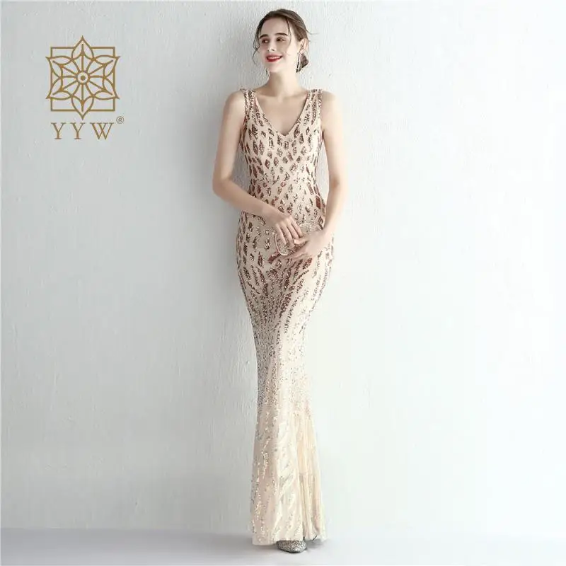 Gold Glitter Sequin Elegant Wedding Dresses For Women Maermaid Sleeveless Formalcelebrity Bridal Vestidos De Fiesta Para Bodas