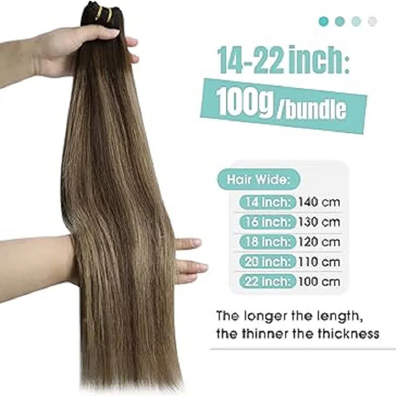 YoungSee Sew in Hair Extensions Balayage Hair Weft Extensions Human Hair Pure Sew in Hair Extensions Human Hair 14-24inch 100G