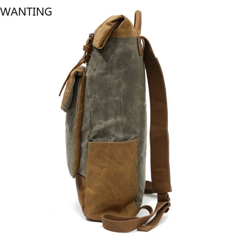 男性デイパックヴィンテージキャンバスバックパック革スクールバッグデザイナーカジュアルファッション防水トラベルバッグ男性バックパック Bagpack