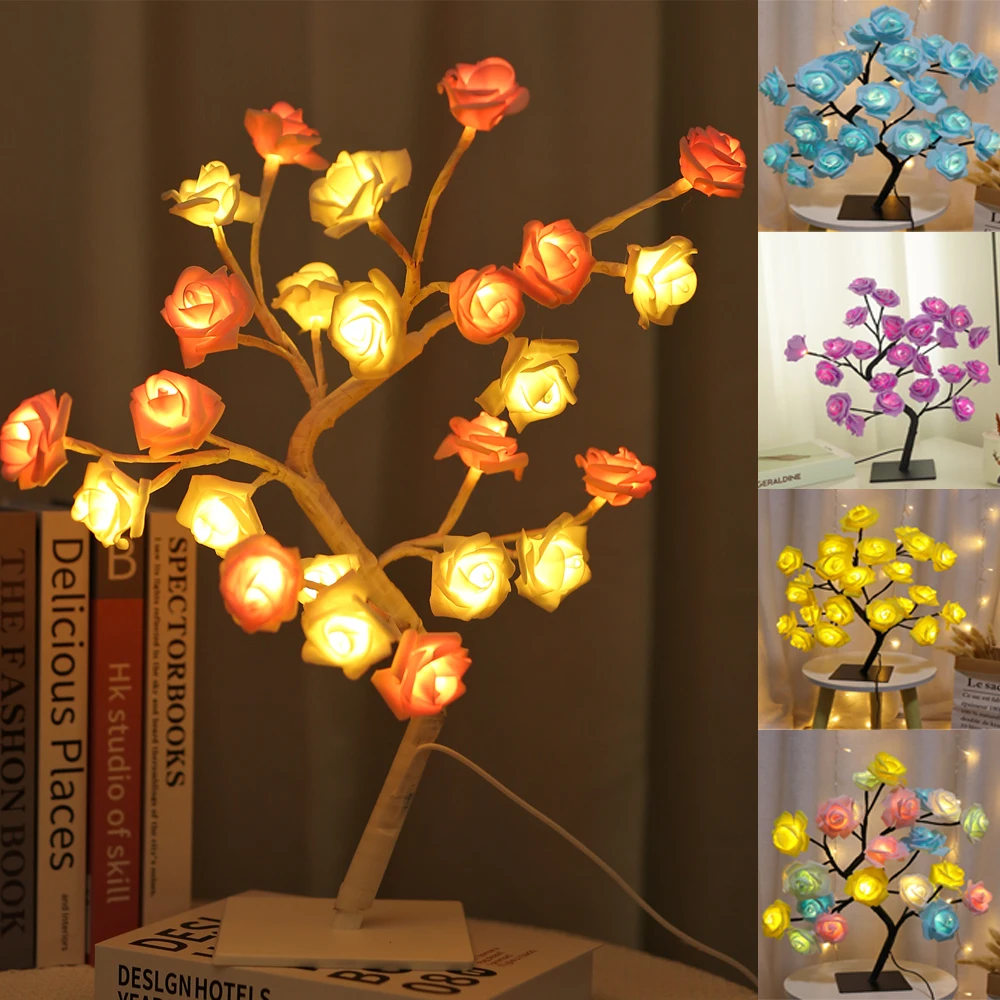 

LED Fairy Decor Night Lights Artificial Orchid USB Power Rose Tree Branch Light Desk Lamp for Wedding Valentine's Day Gifts