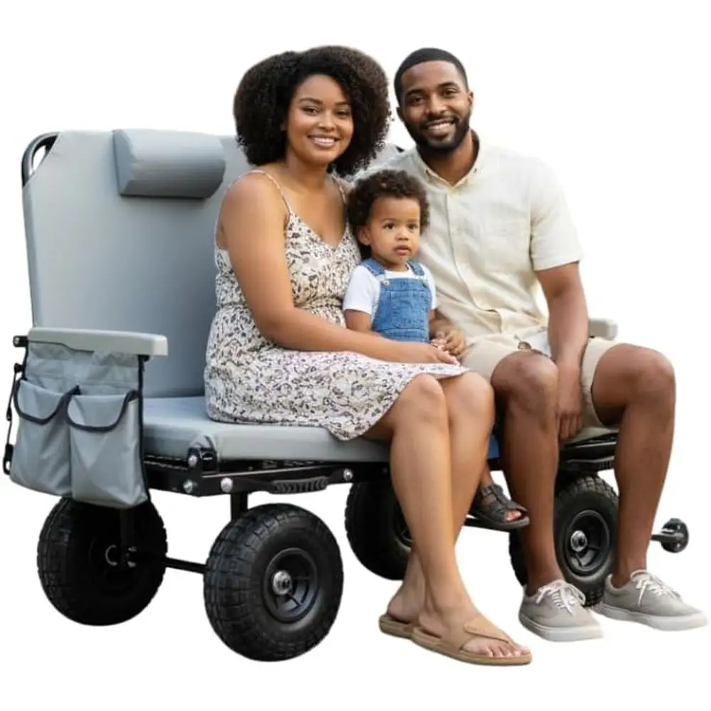 

Convertible 2-Person Chair & 3-in-1 Cart with Cargo Net - Versatile Beach and Sports Wagon, Gray