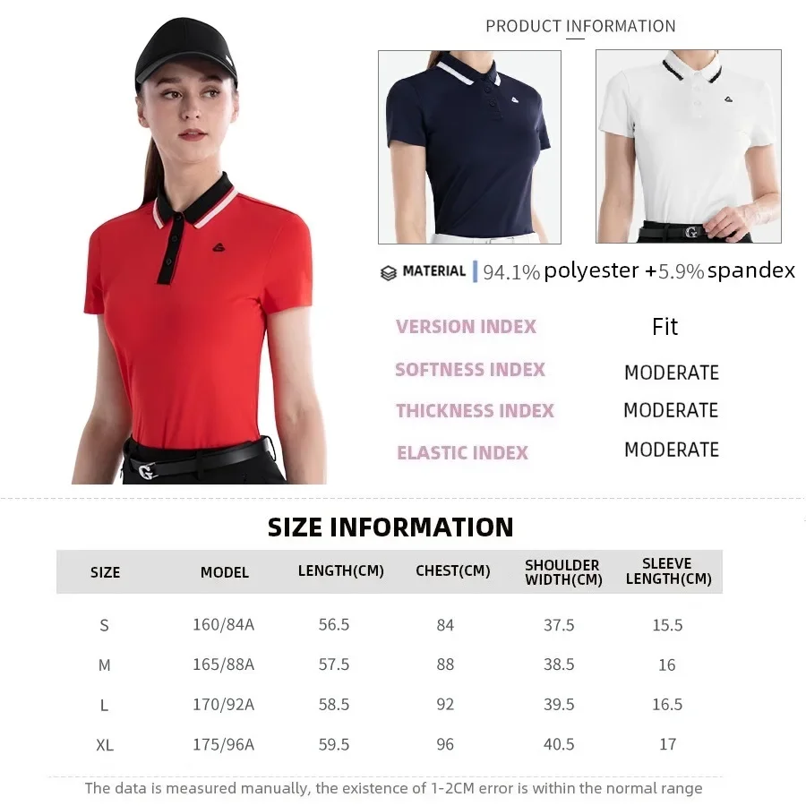 PGM Summer Golf Shirts for Women British Style Lightweight Short Sleeve Tennis Slim Sports Wear Polo T Shirt with Breathable