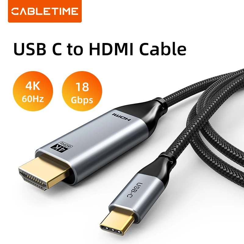 CABLETIME USB C to HDMI Cable 4K Type C to HDMI 2.0 Thunderbolt 3/4 to 4K60Hz for MacBook Pro iMac iPad Pro for Samsung Galaxy