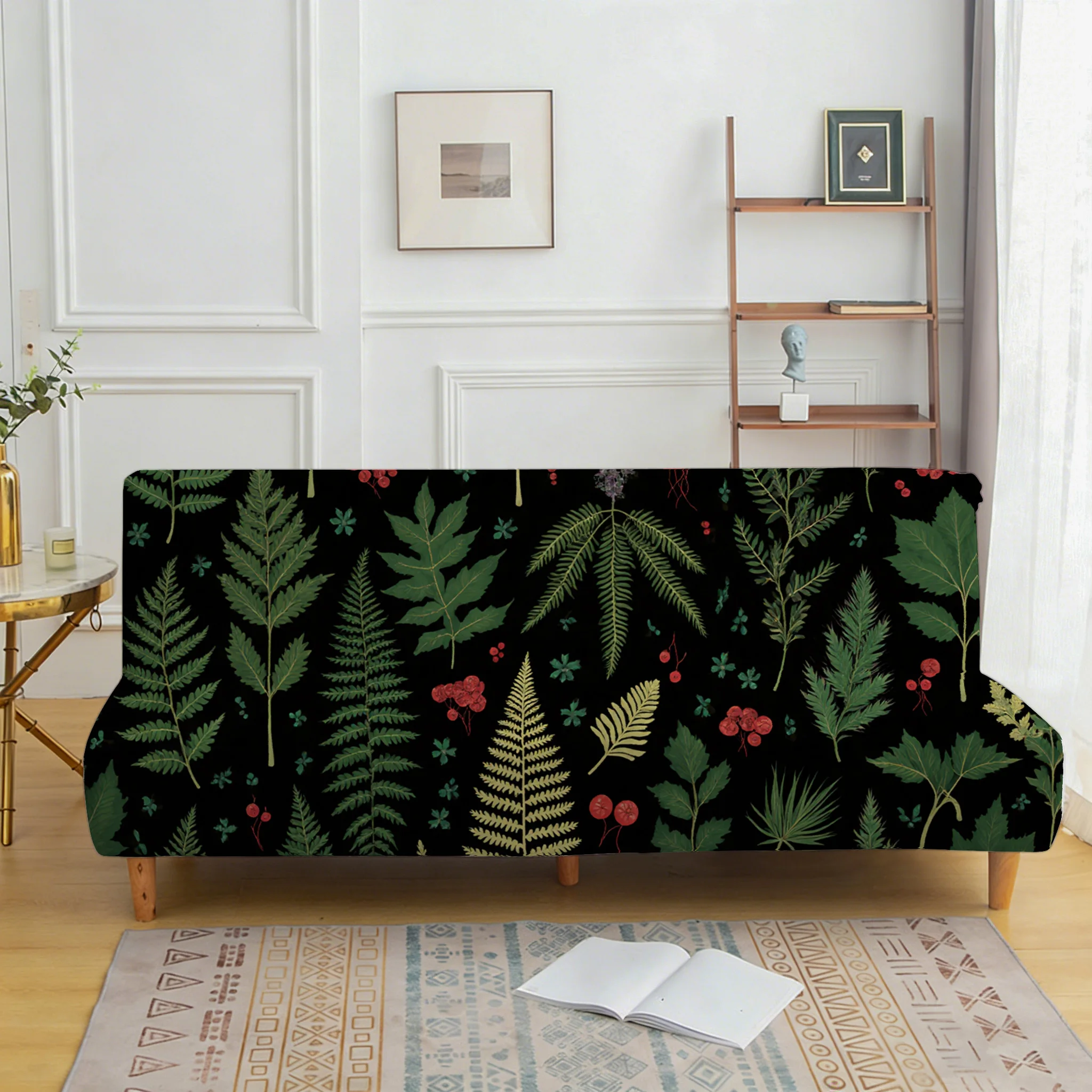 

Покрывало для дивана темно-зеленого цвета с ретро-принтом, подходит для различных видов домашнего декора, простое в установке, можно стирать в машине.