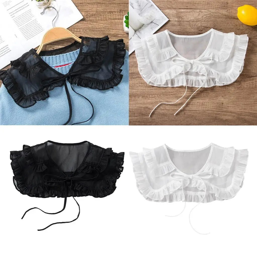 

Fashion Women Girls Lace Chiffon False Collar Shawl Detachable lady black white fake collar